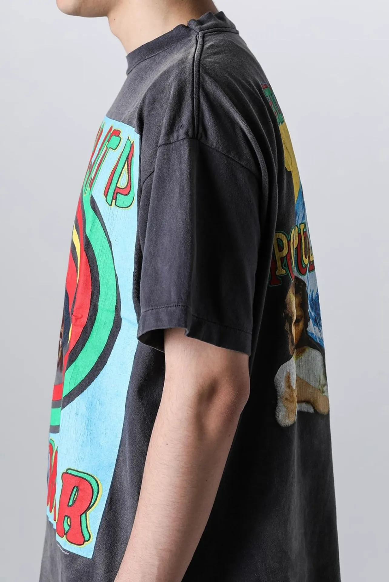SAINT MICHAEL SS TEE/ON EARTH/BLK Jesus, Mary, Holy Infant Earth TEE Ready-to-wear Assut special piece dyeing, washed and distressed Vintage process, front and rear super complex super large printing, top purchasing agent technology